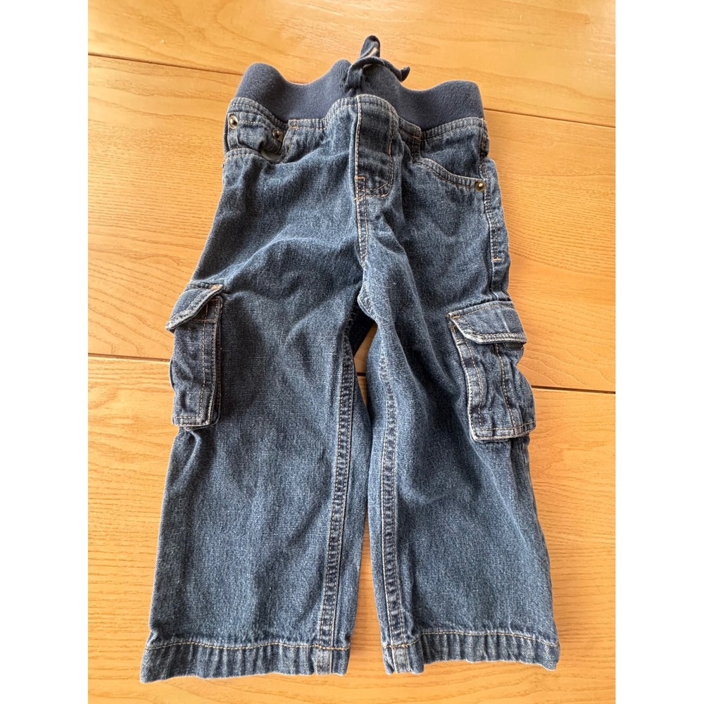 Falls Creek‎ Kids Cargo Denim Jeans Boys 24mos Blue Elastic Waist Cotton Casual